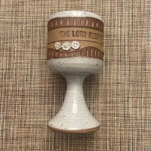 “The Lord Blesses His People” Stoneware Chalice Cup Christian Signed on Bottom